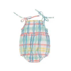 BEACH PLAID TIE STRAP SMOCKED BUBBLE