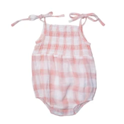 PAINTED GINGHAM PINK TIE STRAP SMOCKED BUBBLE