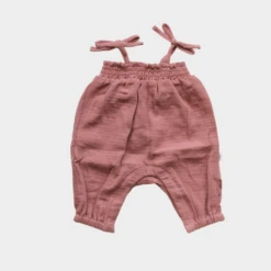GAUZE BABY ROMPER IN DARK ROSE