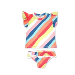 SEASHELL SHORT SLEEVE BABY RUFFLE SET IN EAST CAPE STRIPE