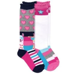 GIRAFFE LLAMA HEARTS STARS STRIPES KNEE HIGH SOCKS -2 PAIR PACK
