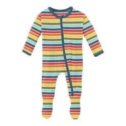 GROOVY STRIPE PRINT FOOTIE WITH ZIPPER