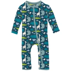 PRINT COVERALL WITH ZIPPER IN PEACOCK MULTI-ANIMAL/9-12M