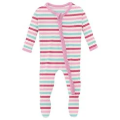 PRINT MUFFIN RUFFLE FOOTIE WITH ZIPPER IN SOCK HOP STRIPE