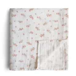 Mushie ORGANIC COTTON MUSLIN SWADDLE BLANKET - PINK FLOWERS