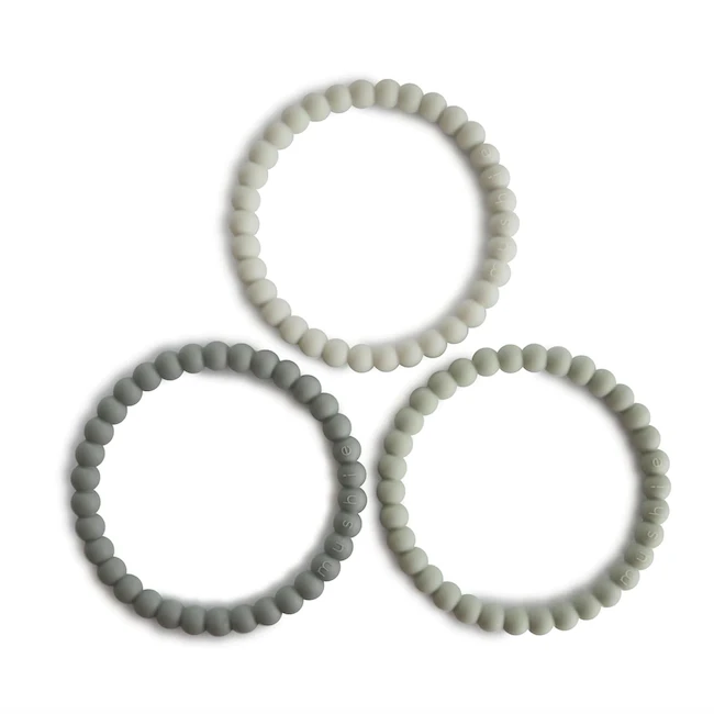PEARL TEETHING BRACELET SET OF 3 GREEN TEA/COOL GRAY/SEA SALT Mushie PEARL TEETHING BRACELET SET OF 3 GREEN TEA/COOL GRAY/SEA SALT -Deals Baby Products Store mushie pearl teething bracelet set of 3 green tea