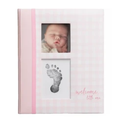Pearhead GINGHAM BABY MEMORY BOOK AND CLEAN-TOUCH INK PAD IN PINK