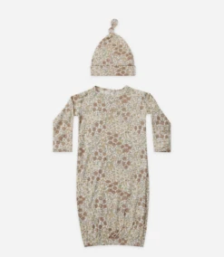 BAMBOO BABY GOWN AND HAT SET IN WILDFLOWERS