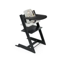 Stokke TRIPP TRAPP HIGH CHAIR COMPLETE BLACK WITH NORDIC GREY CUSHION AND TRAY