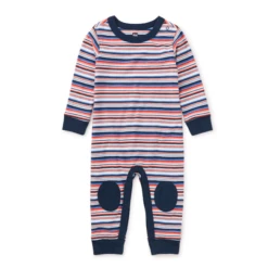 STRIPE KNEE PATCH BABY ROMPER IN CANAL BLUE